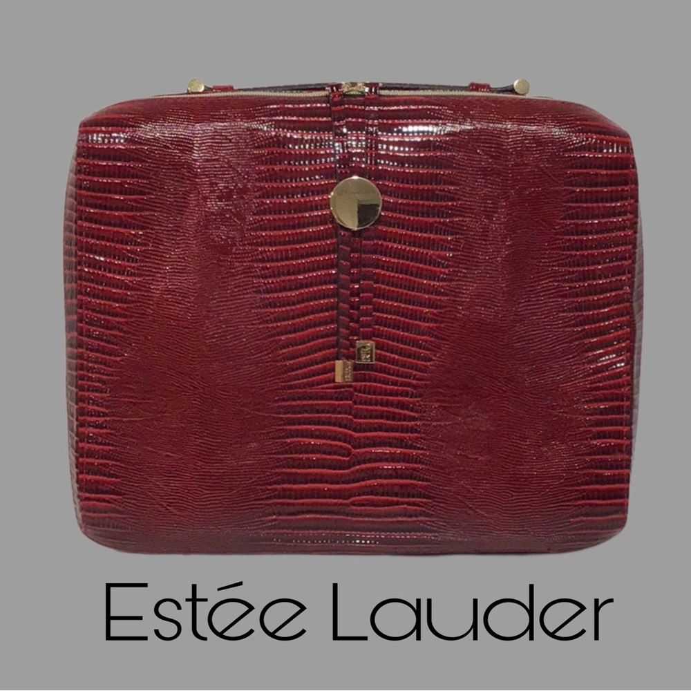 Estée Lauder‎ Retile Print Travel Case for Cosmetics, Lingerie; Red and Black